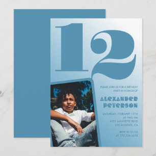 Blågradient 12:e födelsedagsinbjudningar Boy Photo Inbjudningar
