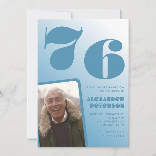 Blågradient 76-årsinbjudningar Manar Foto Inbjudningar (Framsida)