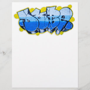 Blågraffiti på en tegelvägg reklamblad