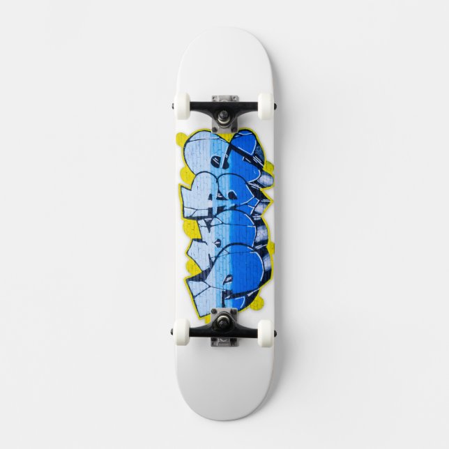 Blågraffiti på en tegelvägg skateboard bräda 20 cm (Framsida)