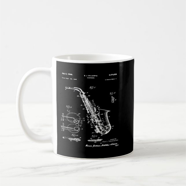 Blågrafik med saxofon kaffemugg (Vänster)