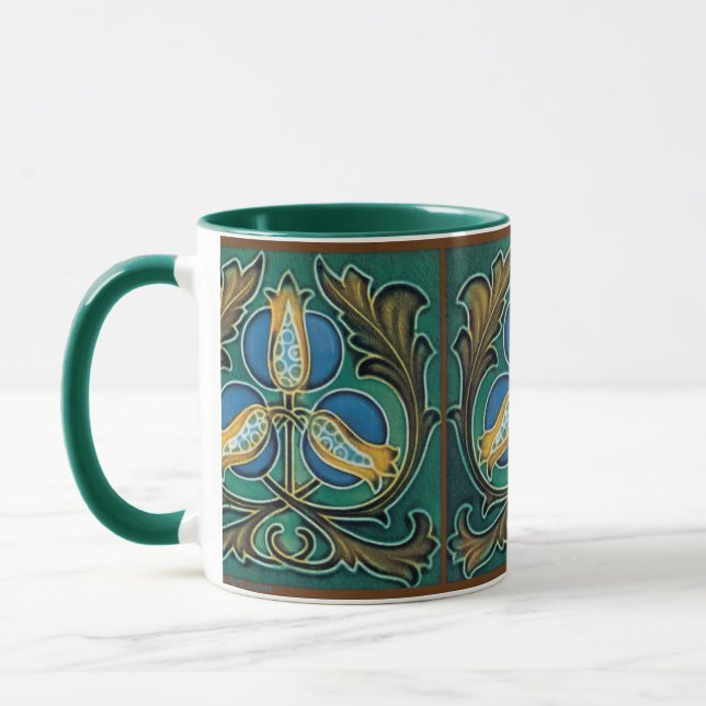 Blågranatäpplen Faux Majolica Vintage Art Mugg (Vänster)