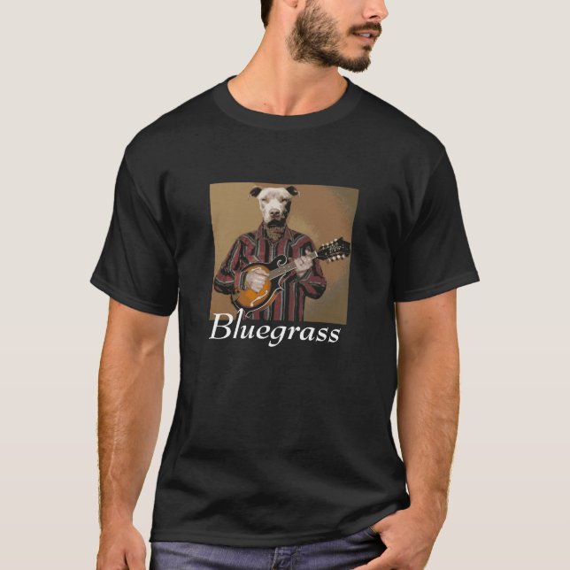 "Blågräs" - Pitbull med mandolinen T~Shirt Tee (Framsida)