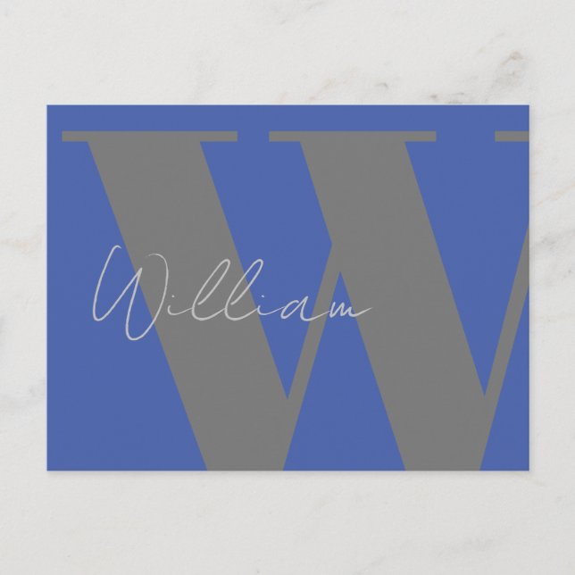 Blågrått monogram – anpassad minimal evenemangssti vykort (Framsida)