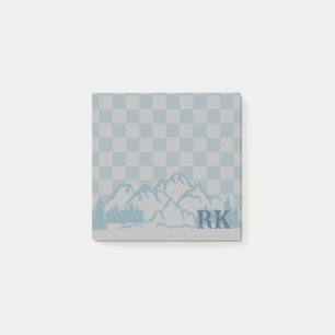 Blågrått rutigt mönster Rustika bergsmonogram Post-it Block