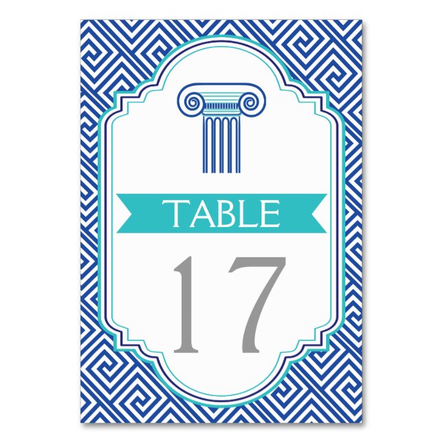 Blågrekiska nyckel och bordsnumret bröllop bordsnummer (Framsidan)