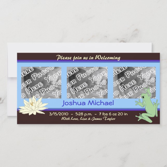 Blågrodd och Lotus Birth Announcement Meddelande (Framsida)