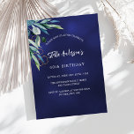 Blågrön elegant födelsedag inbjudningar<br><div class="desc">En marin blå bakgrund,  dekorerad med grön. Den blå färg är ojämn. Anpassa och lägg till ditt namn och information om party.</div>