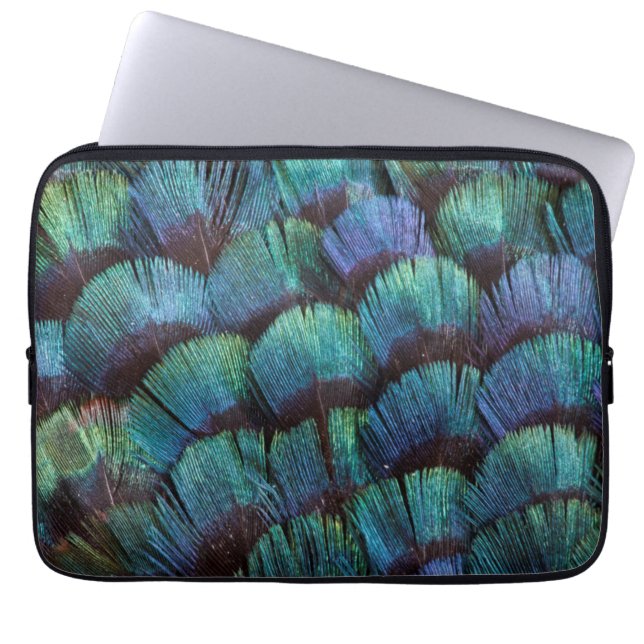 Blågrön fasanfjäderdesign laptop sleeve (Framsidan)