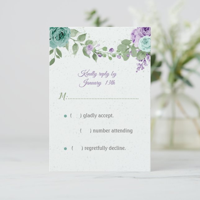 Blågrön lila blommor greenery botanique OSA kort (Stående Fram)