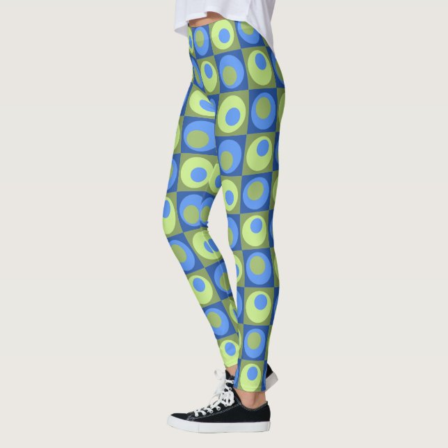 Blågröna geometriska prickar fyrkanter periwinkle leggings (Vänster)