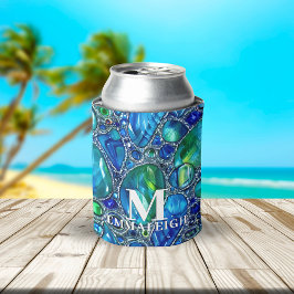 Blågröna glittrande glasstenar med monogram 