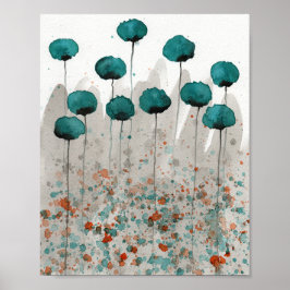 Blågröna och grå vallmor, Akvarell blommor vägg Poster