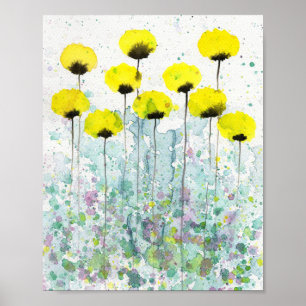 Blågröna och grå vallmor, akvarell blommor vägg poster