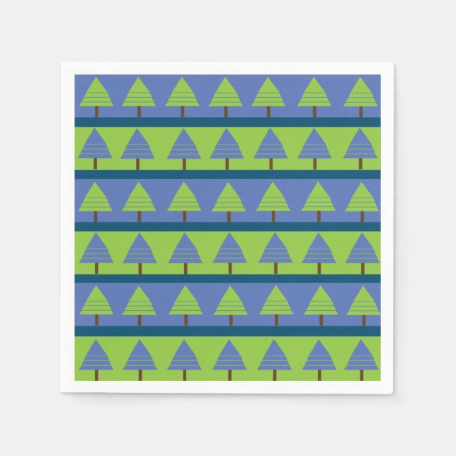 BlåGrönt Julgran Geometric Rand Pappersservett (Framsidan)