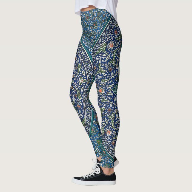 BlåGrönt Orange Teal Ornate Arabiska Mönster Leggings (Vänster)