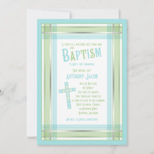 BlåGrönt Play Kor katolsk Baptism-inbjudan Inbjudningar