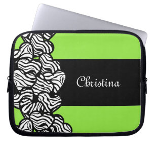 Blågrönt svart vitt zebra mönstrad hjärta namn laptop sleeve