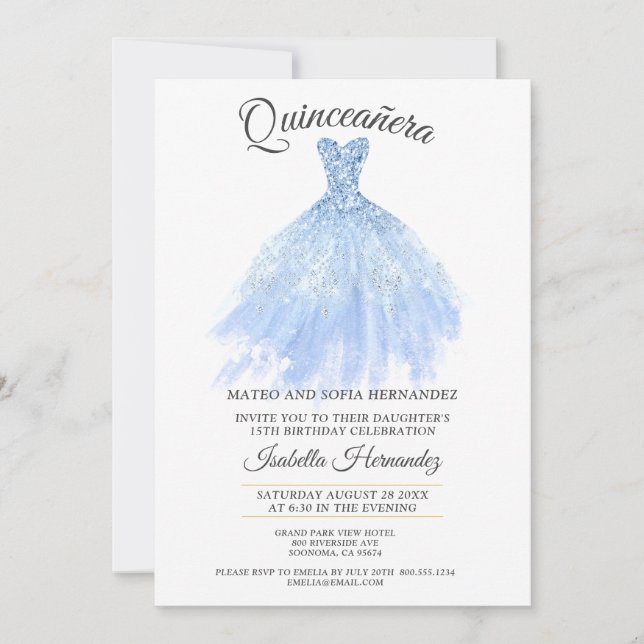Blågruppsinbjudan till Quineanera Guld Glitter Inbjudningar (Framsida)