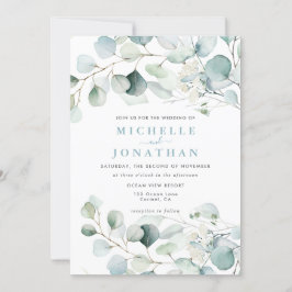 Blågul Grönt Eucalyptus Bouquet-bröllopsinbjudan Inbjudningar