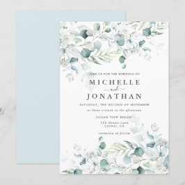 Blågul Grönt Eucalyptus Bouquet-bröllopsinbjudan Inbjudningar