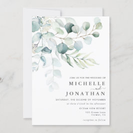 Blågul Grönt Eucalyptus Bouquet-bröllopsinbjudan Inbjudningar