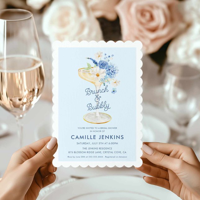 Blågul inbjudan till Brunch och Bubly Möhippa för  (Blue Brunch and Bubbly Bridal Shower invitation)