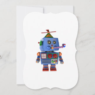 Blågul robot av födelsedagsfest leksak inbjudningar