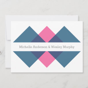 Blågul Rosa Geometric Triad Wedding-inbjudan Inbjudningar