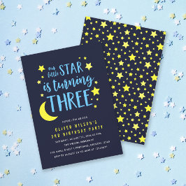 BlåGult Måne och stjärnor 3:e födelsedagsinbjudan Inbjudningar