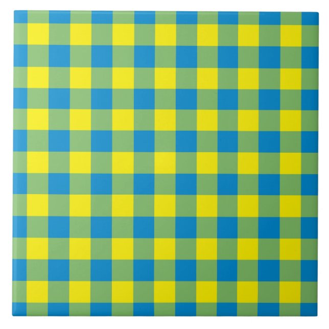 BlåGultens Grönt Play Checker Mönster Kakelplatta (Framsidan)