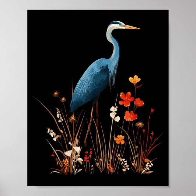 Blåhäger Blommor Vildblomma Fågelskådning Poster (Framsidan)