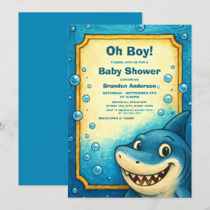Blåhaj Bubbles Boy Shower Inbjudningar