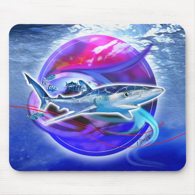 Blåhaj och pilotfisk musmatta (Framsidan)