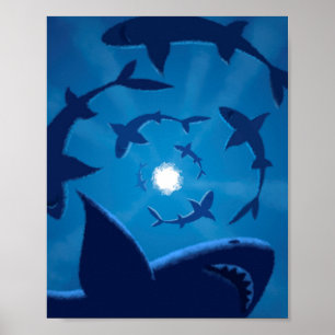 Blåhaj White Måne Undersea Poster