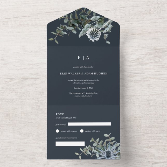 Blåhaltig vattenfärg Eucalyptus Bröllop (Insida)