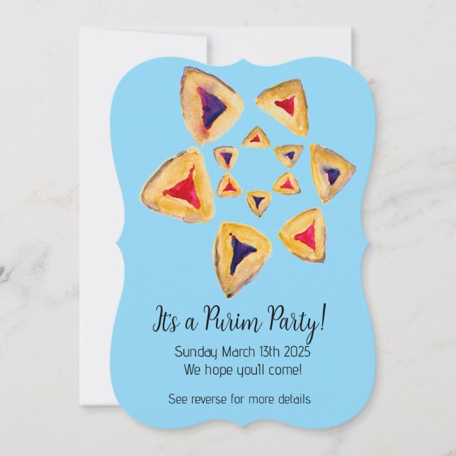 Blåhamantaschen Star Purim Party-inbjudningar (Framsida)