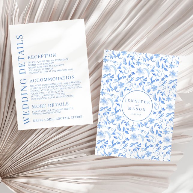 Blåhandsmålade bröllop-kort för blommigt tilläggskort (Skapare uppladdad)