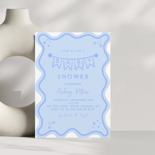 Blåhandsritad Doodle Baby Shower Inbjudningar