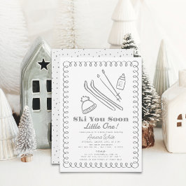Blåhandsritad skal Grått Baby Shower Inbjudningar