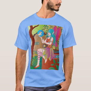 Blåhårig mjölk med enmajs i en blå glob t shirt