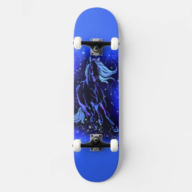 Blåhästar som går på stjärnskateboard mini skateboard bräda 18,5 cm (Framsida)