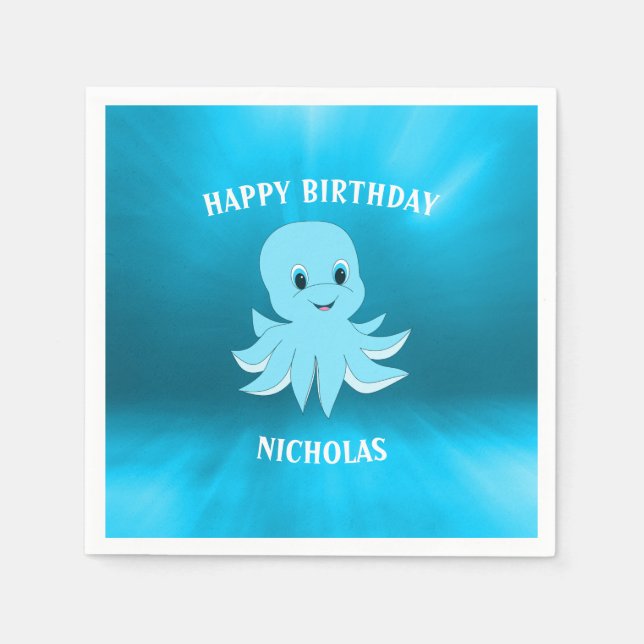 Blåhav och bläckfisk pappersservett (Framsidan)