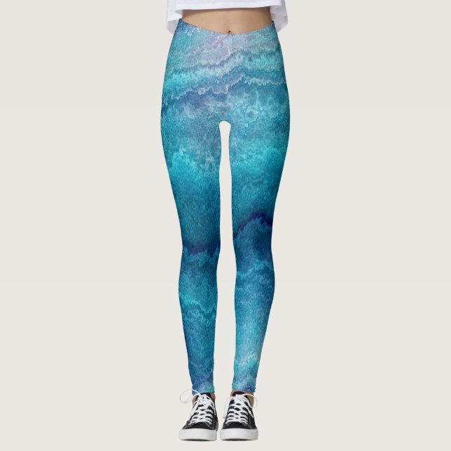 Blåhavets Grönt Agate Struktur Leggings (Framsida)