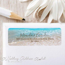 Blåhavets Vinkara tropiska Beach Wedding Adress Returadress Etikett