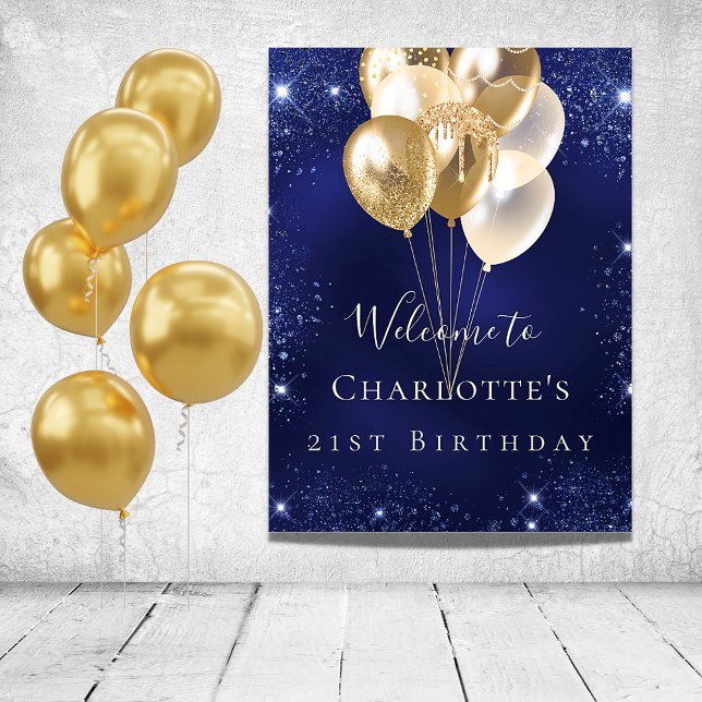 Blåhavsballonger i glitter guld välkomnas poster (Skapare uppladdad)