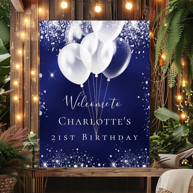 Blåhavsballonger i silver glitter välkomnas poster (Skapare uppladdad)