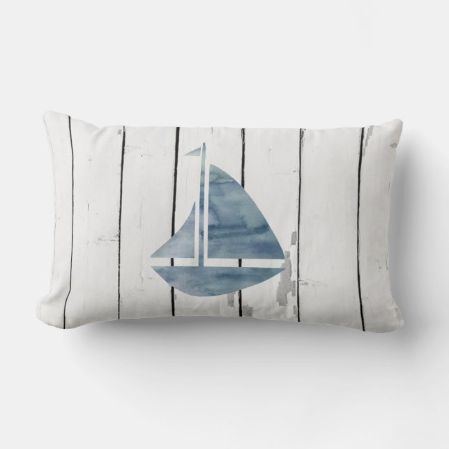 Blåhavsbåtens Nautical Shiplap Rustic Beach Decor Lumbarkudde (Framsida)