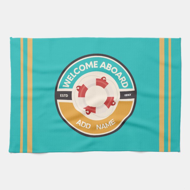 Blåhavsbåtshamn för klubb av marinbåtar för marinb kökshandduk (Horisontell)