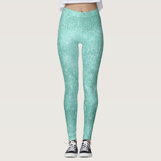 Blåhavsbladet Aqua Metallic Diamond Sparkly Leggings (Framsida)